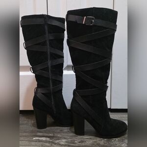 Chic Black Over the Knee Boots with Straps